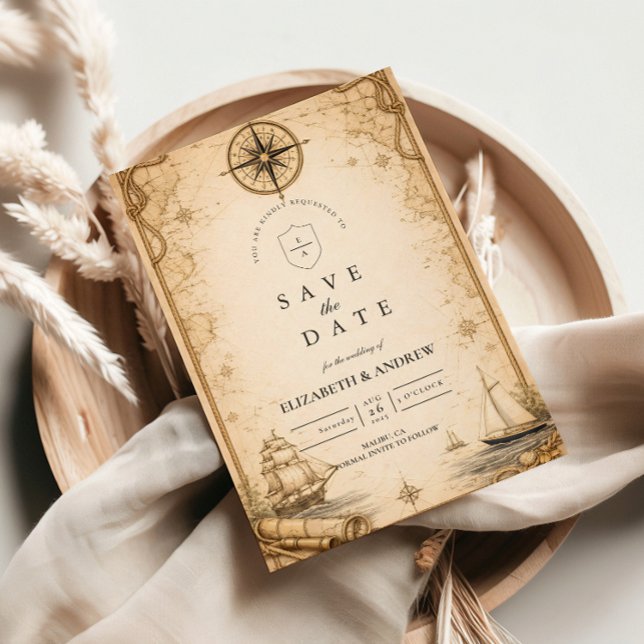 Antique Nautical Map Wedding Save The Date (Creator Uploaded)