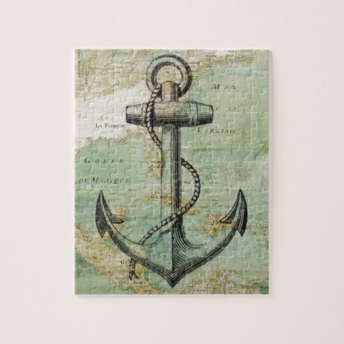 Antique Nautical Map with Anchor Jigsaw Puzzle