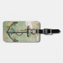 Antique Nautical Map with Anchor Luggage Tag