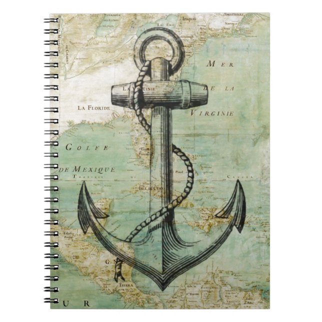 Antique Nautical Map with Anchor Notebook (Front)