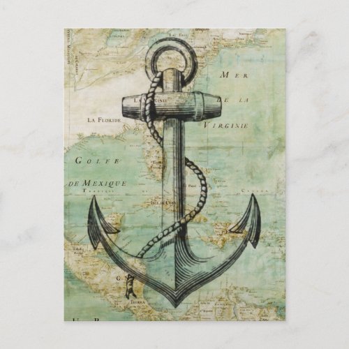 Antique Nautical Map with Anchor Postcard