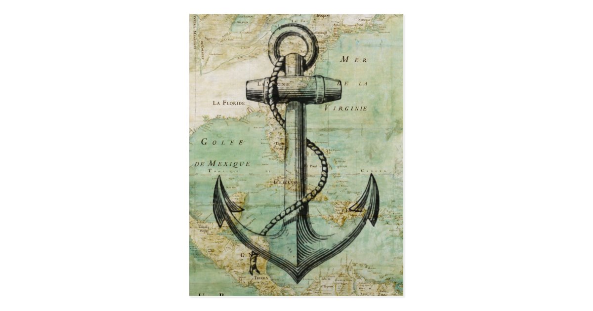 Antique Nautical Map With Anchor Postcard Zazzle Com