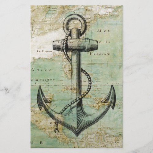 Antique Nautical Map with Anchor Stationery