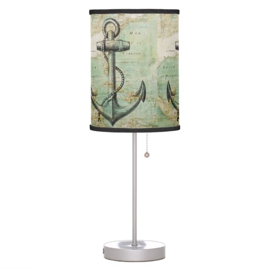 Antique Nautical Map with Anchor Table Lamp (Left)