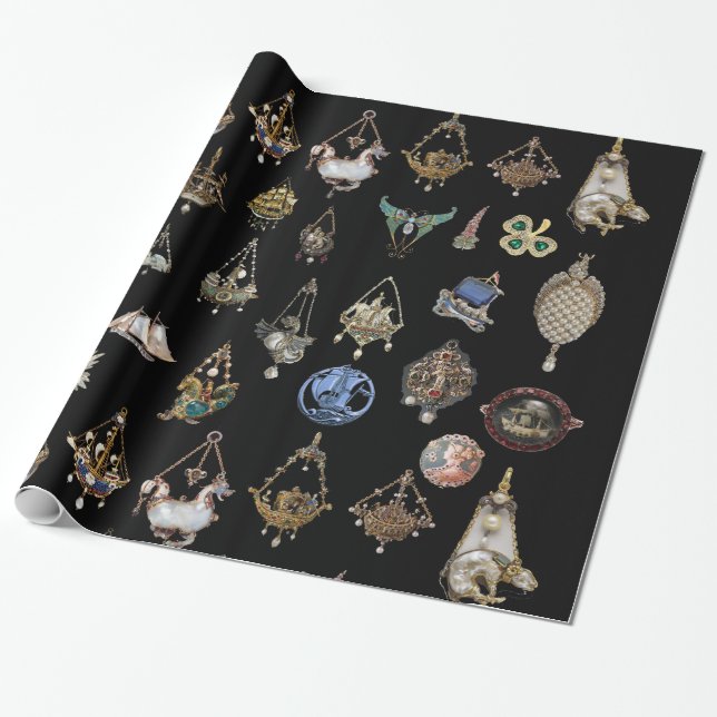 ANTIQUE NAUTICAL PENDANTS,JEWELS ,GEMSTONES,PEARLS WRAPPING PAPER (Unrolled)
