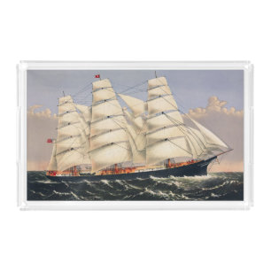 Antique Nautical Sailing Ship Currier & Ives Acrylic Tray