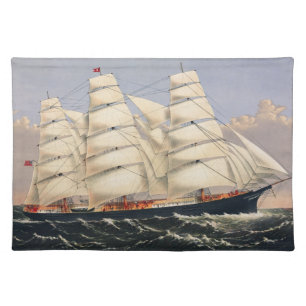 Antique Nautical Sailing Ship Currier & Ives Cloth Placemat