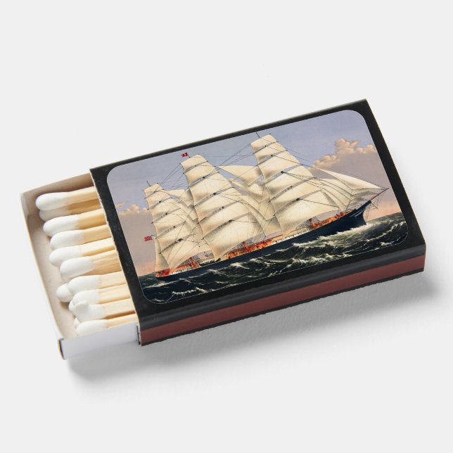Antique Nautical Sailing Ship Currier & Ives Matchboxes (Front Open)