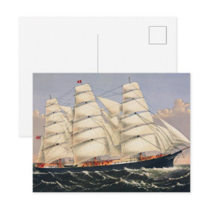 Antique Nautical Sailing Ship Currier & Ives Postcard