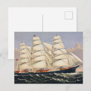 Antique Nautical Sailing Ship Currier & Ives Postcard