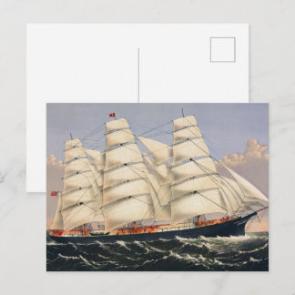 Antique Nautical Sailing Ship Currier & Ives Postcard