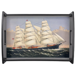 Antique Nautical Sailing Ship Currier & Ives Serving Tray