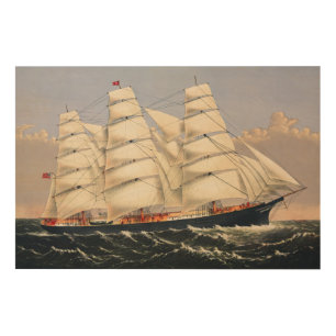 Antique Nautical Sailing Ship Currier & Ives Wood Wall Art