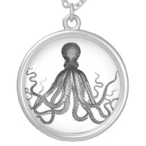 Antique Nautical Steampunk Octopus Vintage Kraken Silver Plated Necklace