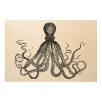 Antique Nautical Steampunk Octopus Vintage Kraken Wood Wall Art