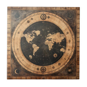 Antique Nautical World Globe Moon Navigation Map Ceramic Tile