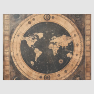 Antique Nautical World Globe Moon Navigation Map Tissue Paper