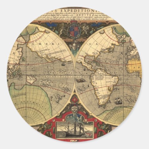 Antique Nautical World Map Classic Round Sticker