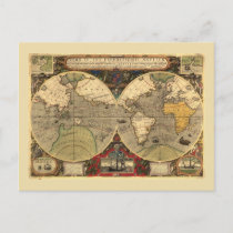 Antique Nautical World Map Postcard