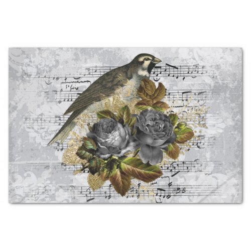Antique Neutral Floral Bird Tissue Paper