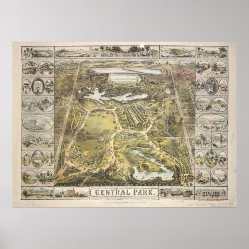 Antique New York Central Park Map Vintage Poster