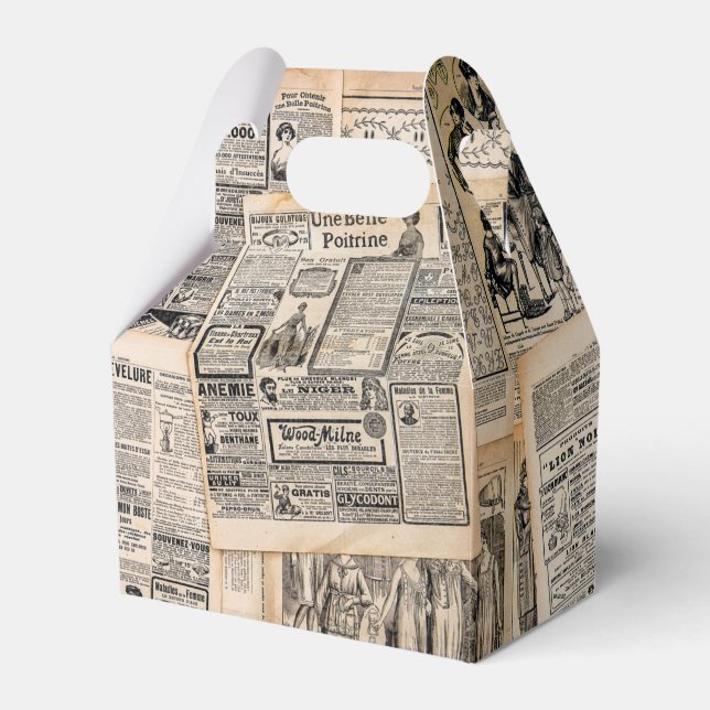 Antique Newspaper Advertisement Sheets Decoupage Favor Boxes (Front Side)