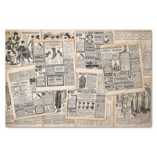 Antique Newspaper Advertisement Sheets Decoupage Tissue Paper