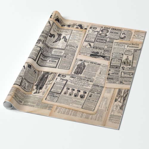 Antique Newspaper Advertisement Sheets Decoupage Wrapping Paper