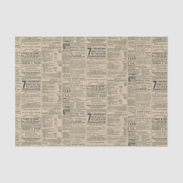 Antique Newspaper Advertisement Tissue Paper (Front)