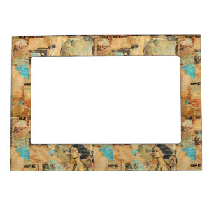 Antique Newspaper Women Sepia Blue Retro Magnetic Frame