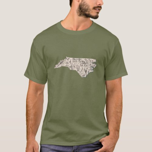 Antique North Carolina Shaped Vintage Picture Map T_Shirt