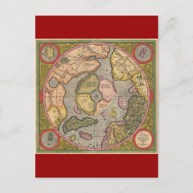 Antique North Pole Map Postcard (Front)