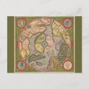 Antique North Pole Map Postcard