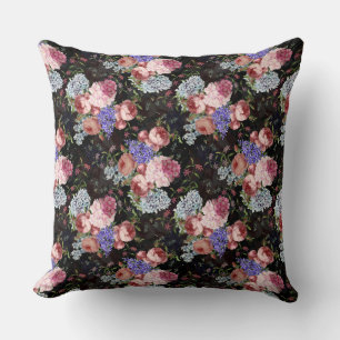 Antique Nostalgic Redouté Roses and Lilacs Throw Pillow