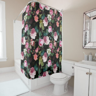 Antique Nostalgic Redouté Roses Pattern black Shower Curtain