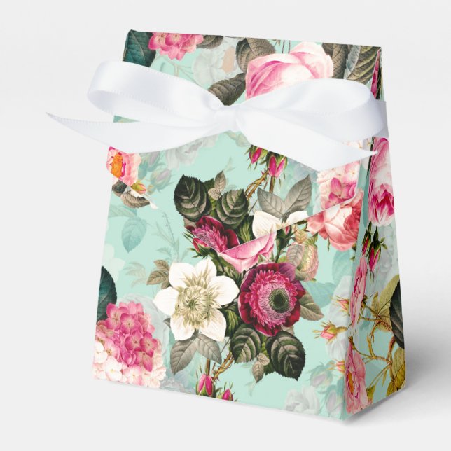 Antique Nostalgic Redouté Roses Pattern mint Favor Boxes (Front Side)