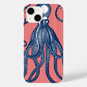 Antique Octopus on Red White Stripes Case-Mate iPhone 14 Case