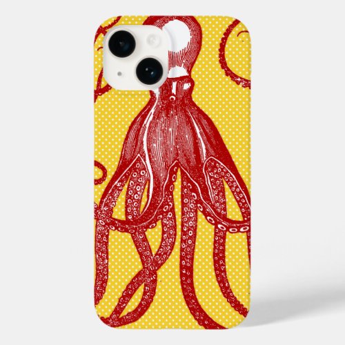 Antique Octopus on Yellow Microdot Case_Mate iPhone 14 Case