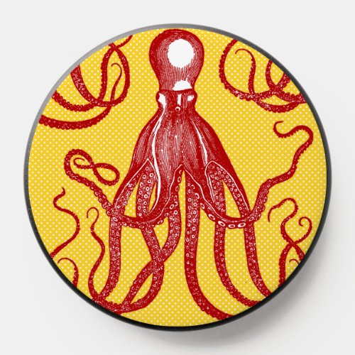 Antique Octopus on Yellow Microdot PopSocket