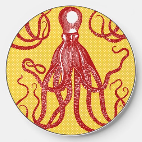 Antique Octopus on Yellow Microdot Wireless Charger