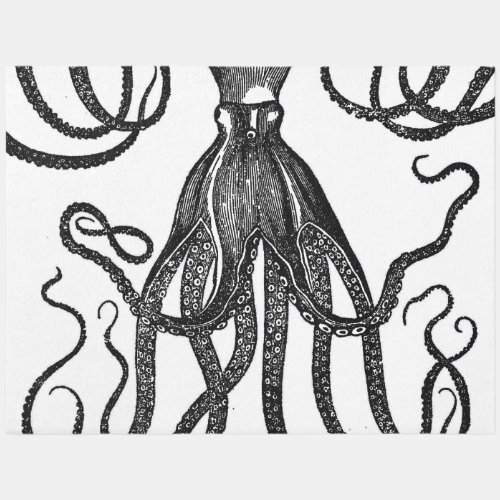 Antique Octopus with Tentacles Black Outdoor Rug