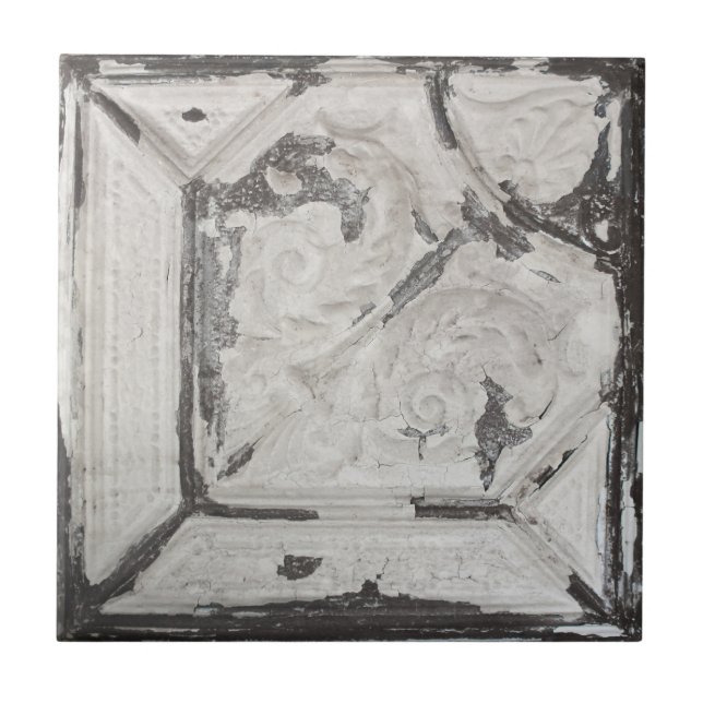 Antique Off White Peeling Paint Ceiling Tile (Front)