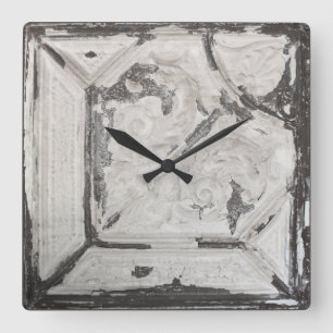 Antique Off White Peeling Paint Ceiling Tile Square Wall Clock