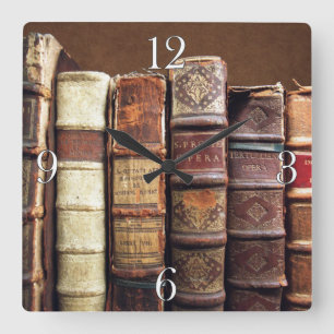Antique Old Books Vintage Tomes Gift Square Wall Clock