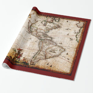 Antique Old Continent of America Wrapping Paper