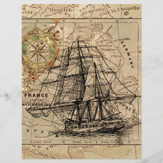 Antique Old General France Map & Ship (Front)