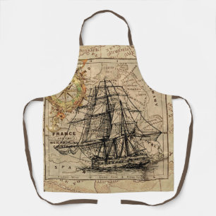 Antique Old General France Map & Ship Apron