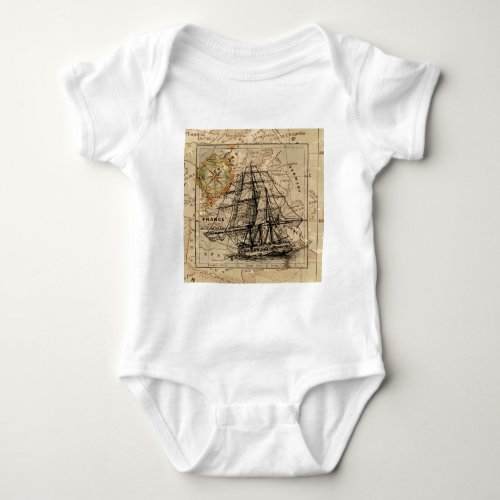 Antique Old General France Map  Ship Baby Bodysuit