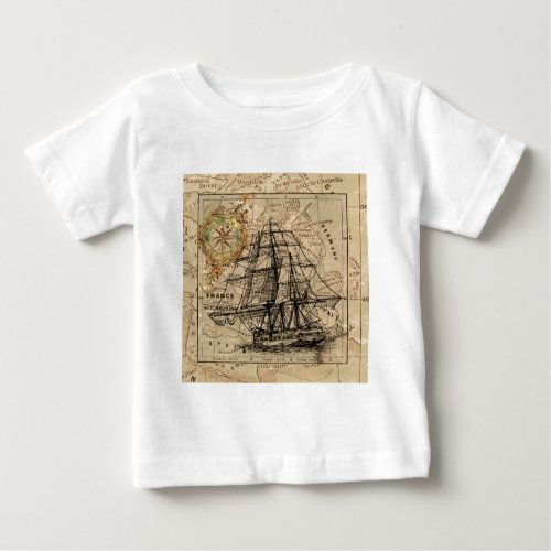 Antique Old General France Map  Ship Baby T_Shirt
