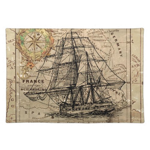 Antique Old General France Map  Ship Cloth Placemat